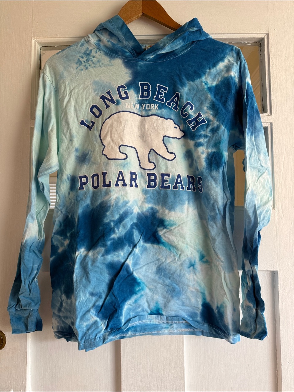 Long Beach Polar Bear Plung VINTAGE Tie-Dye Blue Hooded Tee
